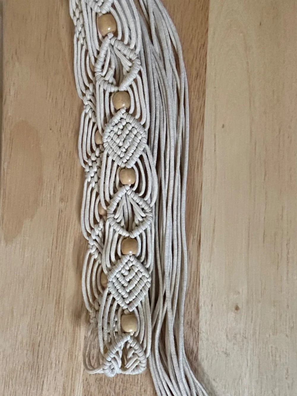 *Festival* Beige Macrame Tie Belt Adjustable No Buckle Wooden Beads Tassels